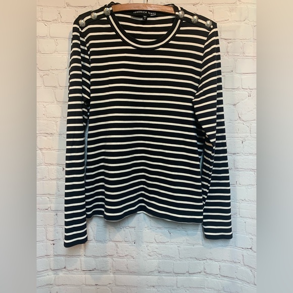 Veronica Beard Tops - Veronica Beard Mayer Black and White Striped Silver Button Military Top XL